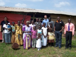 Pastor Daniel (far right) with his congregation in Iganga